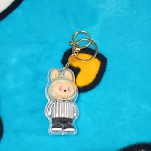 Cute Clear Bunny Keychain Charm - Pink & Black
